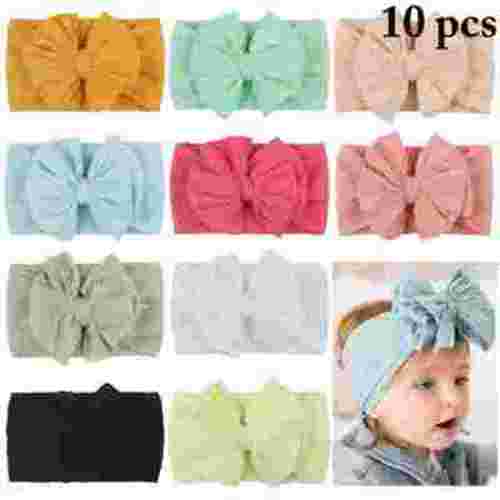 Peaoy 10PCS Baby Headbands Soft Nylon Head Wrap Stretchy Bow Hairbands for Girls Toddlers