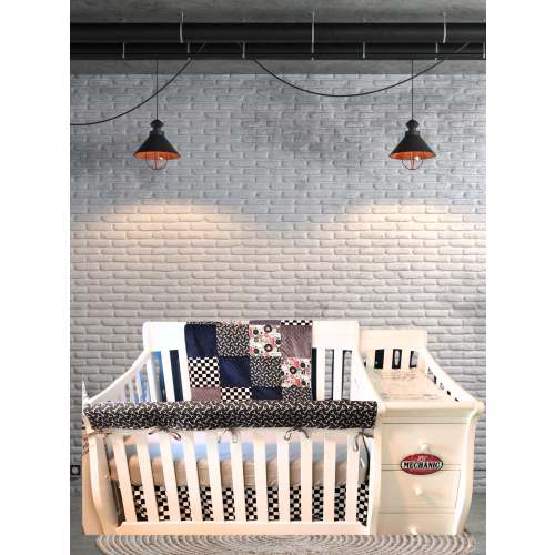 Mechanic, Tools, Race Flag Check Garage Boy Crib Bedding