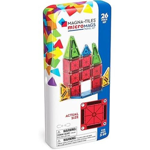 MAGNA-TILES microMAGS 26-Piece Travel Magnetic Construction Set – Bold Colors, The Original Magnetic Building Brand
