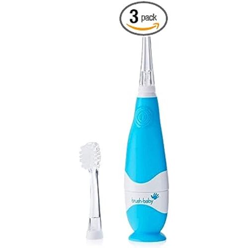 brush-baby BabySonic Infant and Toddler Electric Toothbrush for Ages 0-3 Years - Smart LED Timer and Gentle Vibration Provide a Fun Brushing Experience - Includes 2 Sensitive Brush Heads (Blue)