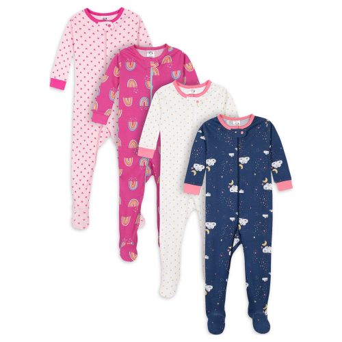 Gerber 4-Pack Baby & Toddler Neutral Snug Fit Footed Cotton Pajamas, Sizes 0/3 Months-5T
