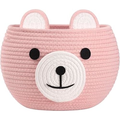 CherryNow Baby Basket for Nursery, Baby Shower Gifts for Girls, Cute Storage Basket for Home Decor, Animal Baskets for Kids Toys Organizer, Pink, 10.5"D x 8.5"H