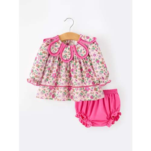 Hot Pink Floral Petals Collar Girl Bloomer Set – Rylee Faith Designs