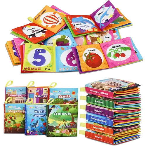Dr.Rapeti Soft Cloth Books Baby Books Bath Books 6-Pack for Baby Infant Toddler Kids Crinkle Squeaky Washable Chewable Non-Toxic Early Educational Giftable