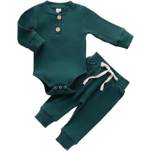 Newborn Baby Boy Girl Clothes Ribbed Knitted Cotton Long Sleeve Romper Long Pants Solid Color Fall Winter Outfits