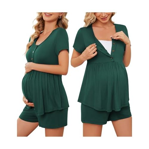 JiniGolla Women's Maternity Nursing Pajamas Shorts Set Postpartum Lounge Sets for Women Breastfeeding Sleepwear Pregnancy Pjs