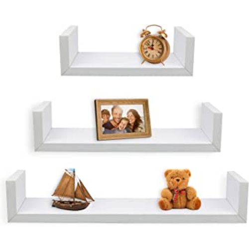 Greenco Set of 3 Floating “U” Shelves, Easy-to-Assemble Floating Wall Mount Shelves for Bedrooms and Living Rooms, White Finish