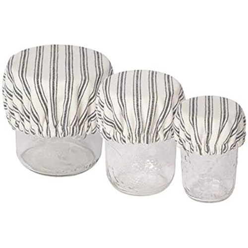 Now Designs Ticking Stripe Save It Reusable Cotton Mini Bowl and Jar Covers 3.5 inches, 4.5 inches and 6.5 inches, Set of 3