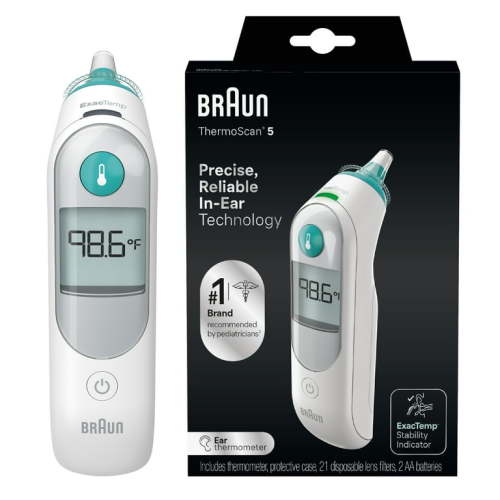 Braun Kids ThermoScan 5 Ear Thermometer, Quick Read, Sanitary, Memory Function, White, IRT6500US