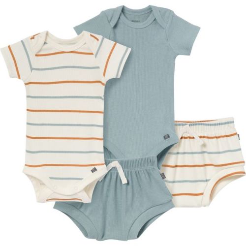 Modern Moments™ By Gerber Baby Boys' 4-pack Short Sleeve Bodysuit And Shorts Set, Ivory 2 Color Stripe/med Teal, 3-6m