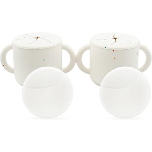 WeeSprout Snack Containers, Food Grade Silicone Cups, Spill-Proof Tops For Toddlers and Babies, Premium Hard Plastic Travel Lids, Dishwasher Safe, Set of 2 Snack Catchers