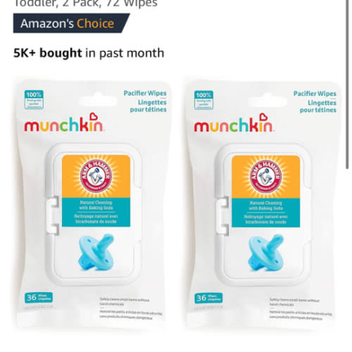 Amazon.com: Munchkin Arm & Hammer Pacifier Wipes - Safely Cleans Breast Pump Parts and Feeding Essentials for Baby and Toddler, 2 Pack, 72 Wipes : Baby