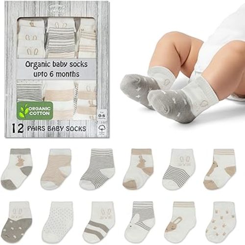 Mother's Choice Organic Cotton Baby Sock Shoes for Baby Girl and Boys 0-6 Months - 12 pairs Soft and Cozy Baby Socks, Gentle Newborn Socks, Perfect Infant Footwear for Comfort and Everyday Use