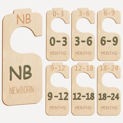 Baby Closet Divider - 3D Double-Sided Wooden Baby Wardrobe Baby Closet Organizer,Wood and Sage Green Design, Nursery Decor Clothes Hanger Dividers, Baby Closet Organizer for Nursery
