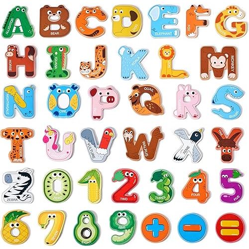 Magnetic Letters and Numbers Fridge Magnets, 26 Uppercase Letters 0-9 Numbers, Animal Alphabet Refrigerator Toy Set for Kids & Toddlers Preschool Learning, Great Gift for 2 3 4 5 Years Old