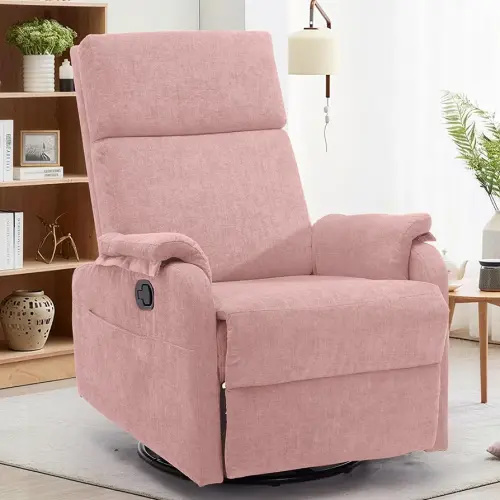 Recliner Chairs, Swivel Rocking Recliner Chair for Adults, Glider Rocking Chair, Small Nursery Chair Recliner for Living Room, Reclining with Modern-Designed Armrests, Chenille, Pink