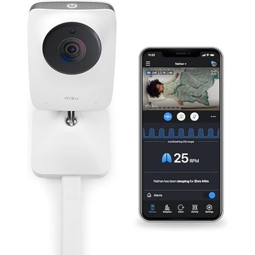 Miku Pro (Upgraded) Smart Baby Monitor Camera & Wall Mount, Real Time Breathing & Sleep Tracking, Contact Free, Instant Alerts, Safe Sleep, Requires Additional Monthly Membership