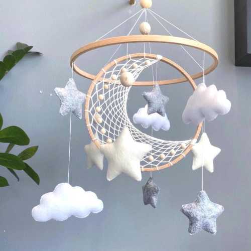 Baby Mobile star boho Macrame Moon handmade Dreamcatcher neutral, Gift for her him Baby shower boy girl Crib Arm wooden Cot bed decor nature