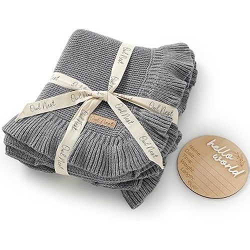 OWL NEST Baby Blanket - 100% Cotton Knit - Receiving Swaddle - Warm Cozy Unisex Cuddle Stroller Swaddling Crib Blanket for Newborns, Infants Toddler, Spanish (Gray)
