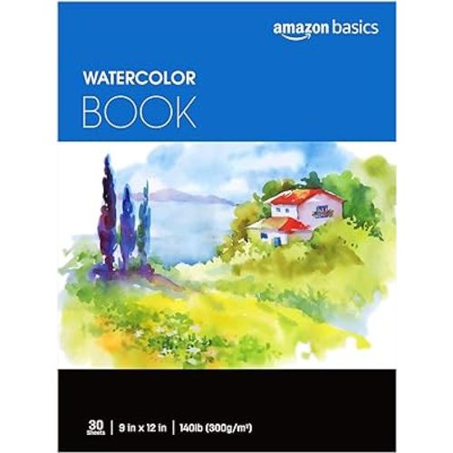 Amazon Basics Watercolor Pad, 9"x12", 140 lb / 300 gsm, 30 Sheets, White