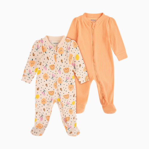 Footed Coverall (2 Pack) - Pale Peach/Fruits