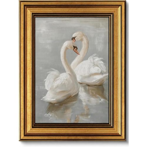 Vintage Gold Framed Wall Art Classical Swan Painting Picture Wall Decor Rustic Farmhouse Animal Poster Print Artwork for Living Room Nursery Bedroom Bathroom Office