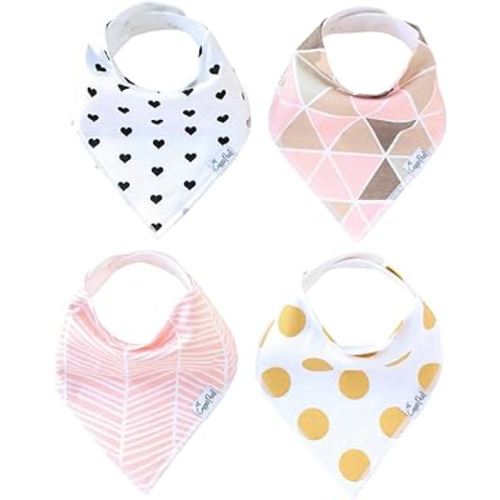 Copper Pearl 4 Pack Soft Cotton Baby Bibs for Drooling and Teething, Absorbent Drool Bibs for Baby Girl, Adjustable to Fit Newborns to Toddlers, Tons of Styles (Blush Set)