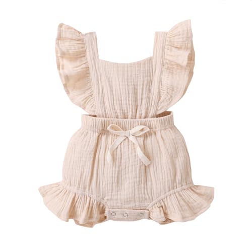 YOUNGER TREE Toddler Baby Girl Ruffled Sleeveless Romper Casual Summer Jumpsuit Cotton Linen Clothes