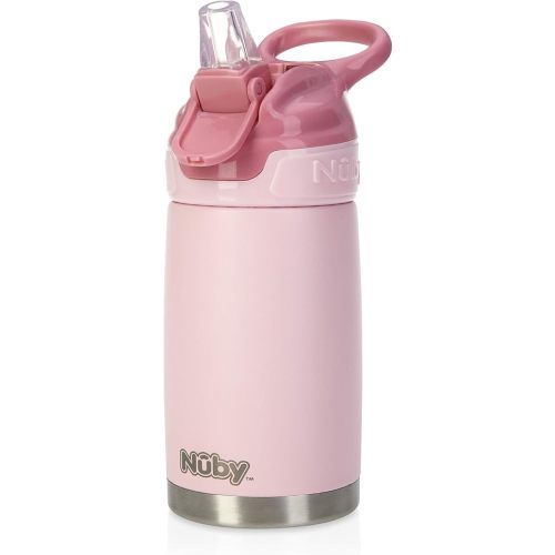 Nuby Thirsty Kids No Spill Flip-It Reflex Stainless Steel Travel Cup or Water Bottle - 10 Oz - 18+ Months - Pink