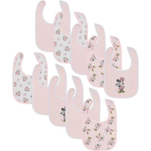 Disney 10-Pack Mickey Mouse Baby Bibs – Ten Soft, Absorbent, and Adjustable Cotton Bibs for Mess Free Meals