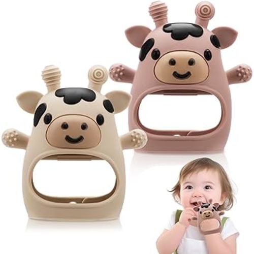 2 Pack Baby Teething Toys for 3-6 6-12 Months, Food Grade Silicone Teether Mitten, Baby Essentials Infant Teething Relief, Soothing Chew Toys for Newborn Infant Essentials