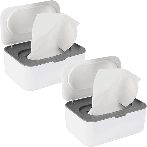 2 Pack Baby Wipes Dispenser, Wipes Case Baby Wipe Holder Keeps Wipes Fresh, Non-Slip, Easy Open & Close (2 Pack Gray)