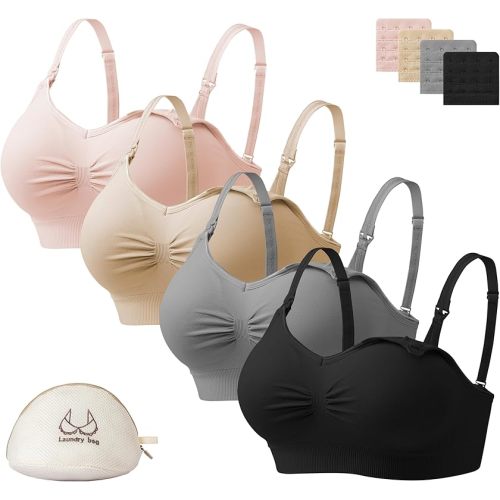 Angelhood Nursing Bra for Breastfeeding with Removable Bra Pads Seamless Nursing Bra with Support, Pack of 4