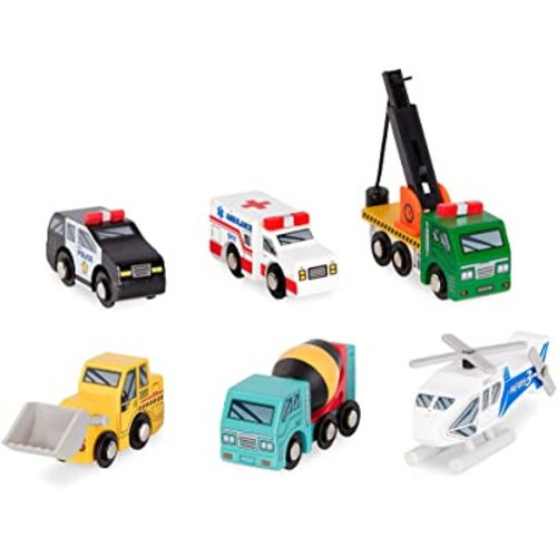 Battat – Wood Cars For Kids – 6Pc Toy Vehicle Set – Mini Rescue & Construction Vehicles – Toddler Truck Toys – 3 Years + – Wooden Vehicles Set 1