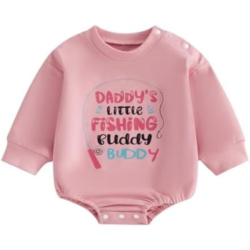 Newborn Baby Girl Fishing Outfit Daddys Little Fishing Buddy Onesie Sweatshirt Bubble Romper Infant Fall Clothes