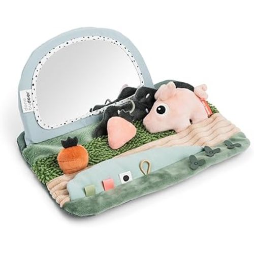 Done by Deer Tummy Time Sensory Mirror, Tiny Farm – Baby Activity Toy with Crinkle Fabric, Tags & Baby-Safe Mirror – Soft & Stimulating for Newborns – Scandinavian Design