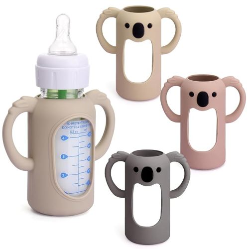 3 Pack Silicone Sleeves for Dr. Brown's Glass Bottles 4 OZ - Anti Breakage Baby Bottle Holder, Compatible with Dr. Brown's Glass Bottles for Babies with Handle(Not Compatible with Other Products)