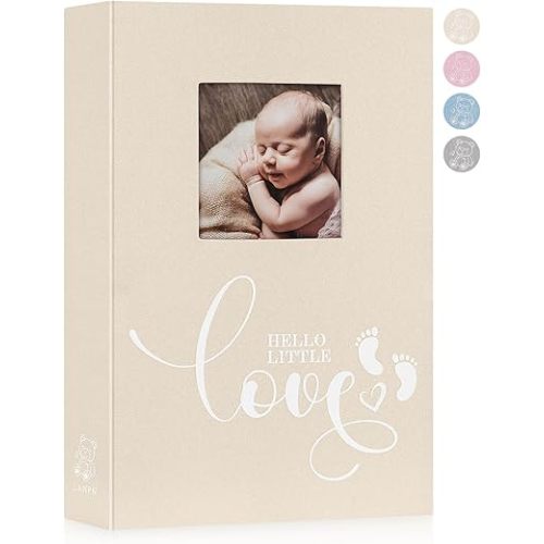 Lanpn Baby Photo Album 4x6 300 Pockets, Linen Hardcover Newborn Memory Book with Memo Writing Area, Bebe Photobook, Slip-in Picture Book, Ultrasound Album Keepsake Gifts for Girl Baby Shower Beige