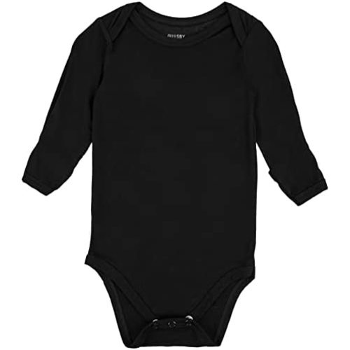 GUISBY Unisex Baby Rayon of Bamboo Snap Bodysuits, Long Sleeve with Mittens Cuffs Bodysuit