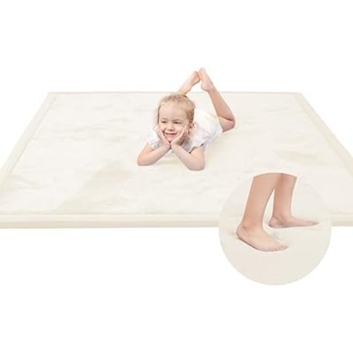 Baby Play Mat for Floor,1.3" Thick Memory Foam Tummy Time Mat for Toddlers,Infants,Kids,Water-Repellent Soft Nursery Rug,Extra Large Non Slip for Crawling&Yoga,Tatami Style for Living Room(Cream)