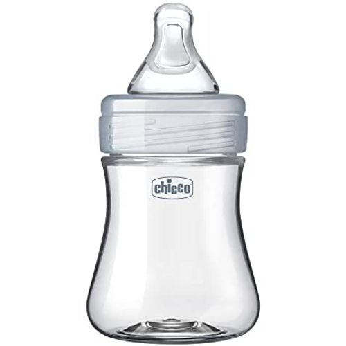 Chicco Duo 5oz. Hybrid Baby Bottle with Invinci-Glass Inside/Plastic Outside, 0m+ Slow Flow Anti-Colic Nipple - Clear/Grey