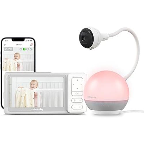 Chillax Baby Monitor Baby Mood Plus,5-inch 1080p HD Camera Wi-Fi Baby Monitor,with Sleep Trainer & Mood Light Soother,Flexible Gooseneck and 360°Pan View,Accessible via Phone App and Nursery Features