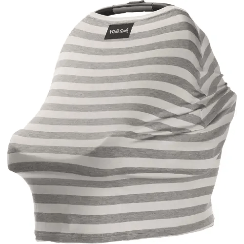 Milk Snob Original 5-in-1 Cover - Nursing Cover for Breastfeeding - Baby Car Seat Cover, Carseat Canopy & Stroller - Essential All-in-One Cover - Gift for Mom, Baby (Cream and Gray Stripe)