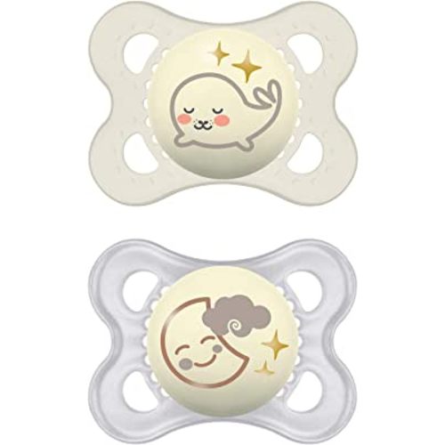MAM Night Pacifiers (2 Pacifiers & Sterilizing Box), MAM Pacifiers 0-6 Months, Best Pacifier for Breastfed Babies, Unisex, Glow in the Dark Pacifier