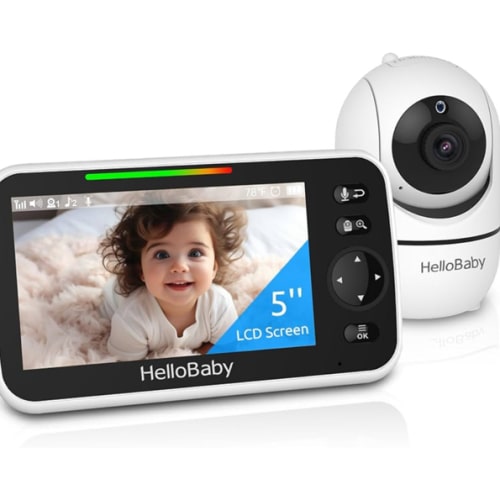 HelloBaby No WiFi Baby Monitor 5" Screen 30-Hour Battery Pan-Tilt-Zoom Video Upgrade with Camera and Audio, Night Vision, VOX, 2-Way Talk, 8 Lullabies and 1000ft Range