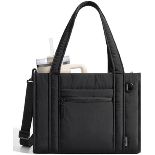 BAGSMART Boxy Tote Bag for Women, Crossbody Bag with Zipper, Crush Bow Purses for Travel Work College