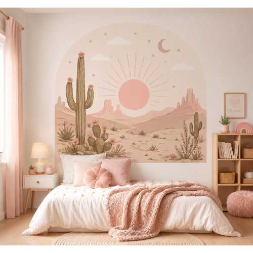 Desert Arch Wall Decal | Pink Desert Nursery Wall Decor | Canvas Peel and Stick Arch Mural | Cactus Wall Decal | Removable Reusable Wall Art