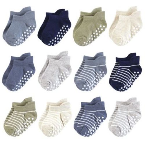 Hudson Baby Infant Boy Non-skid No-show Socks, Boy Asst Stripes, 12-24 Months