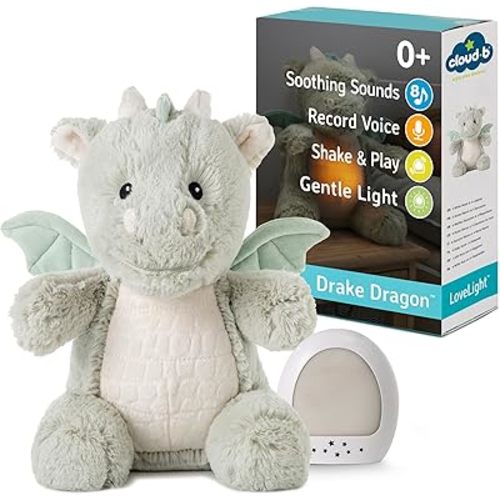 Cloud b Sound Machine with White Noise Soothing Sounds | Cuddly Stuffed Animal & Nomadic Nightlight | Record Parent Voice | Adjustable Settings & Auto-Shutoff | LoveLight™ Buddies - Drake The Dragon™
