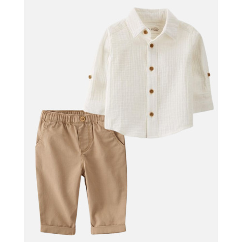 Baby Organic Cotton Button-Front Shirt and Twill Pants Set - Style,Bundle